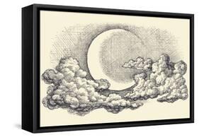 Night Sky Vector, Moon in the Clouds Hand Drawing-Danussa-Framed Stretched Canvas