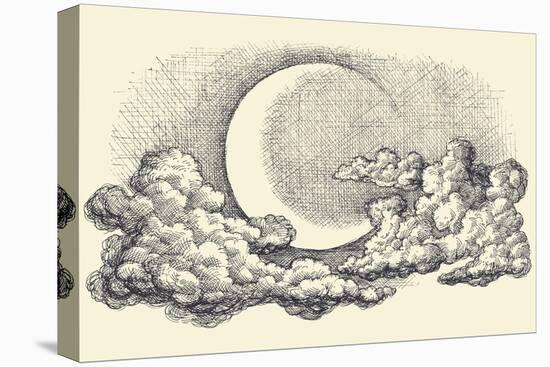 Night Sky Vector, Moon in the Clouds Hand Drawing-Danussa-Stretched Canvas