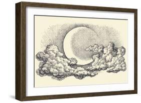 Night Sky Vector, Moon in the Clouds Hand Drawing-Danussa-Framed Art Print