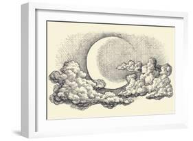 Night Sky Vector, Moon in the Clouds Hand Drawing-Danussa-Framed Art Print