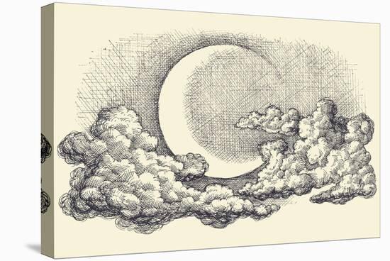 Night Sky Vector, Moon in the Clouds Hand Drawing-Danussa-Stretched Canvas