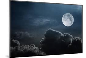 Night Sky With Moon and Clouds-null-Mounted Art Print