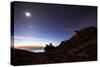 Night Sky with the Moon and Venus over Mountains Near Copacabana and Lake Titicaca-Alex Saberi-Stretched Canvas