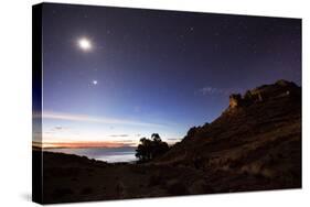 Night Sky with the Moon and Venus over Mountains Near Copacabana and Lake Titicaca-Alex Saberi-Stretched Canvas