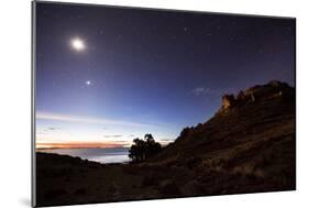 Night Sky with the Moon and Venus over Mountains Near Copacabana and Lake Titicaca-Alex Saberi-Mounted Photographic Print