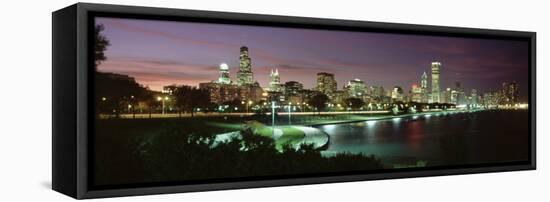 Night Skyline Chicago Il, USA-null-Framed Stretched Canvas