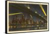Night, Skyline under Brooklyn Bridge, New York City-null-Framed Stretched Canvas