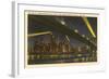 Night, Skyline under Brooklyn Bridge, New York City-null-Framed Art Print