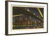 Night, Skyline under Brooklyn Bridge, New York City-null-Framed Art Print