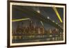 Night, Skyline under Brooklyn Bridge, New York City-null-Framed Art Print