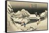 Night Snow at Kanbara, C. 1833-Utagawa Hiroshige-Framed Stretched Canvas