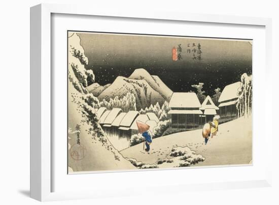 Night Snow at Kanbara, C. 1833-Utagawa Hiroshige-Framed Giclee Print