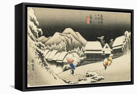 Night Snow at Kanbara, C. 1833-Utagawa Hiroshige-Framed Stretched Canvas