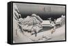 Night Snow, Kambara', from the Series 'The Fifty-Three Stations of the Tokaido'-Ando Hiroshige-Framed Stretched Canvas