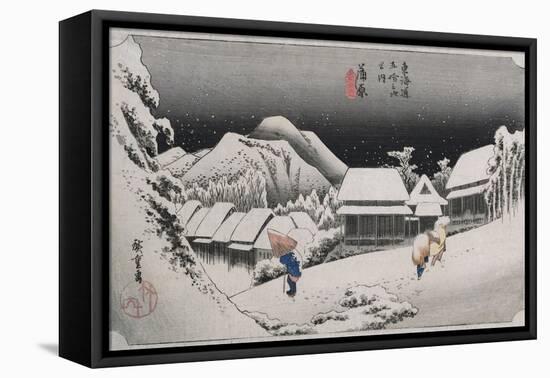 Night Snow, Kambara', from the Series 'The Fifty-Three Stations of the Tokaido'-Ando Hiroshige-Framed Stretched Canvas