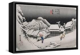 Night Snow, Kambara', from the Series 'The Fifty-Three Stations of the Tokaido'-Ando Hiroshige-Framed Stretched Canvas