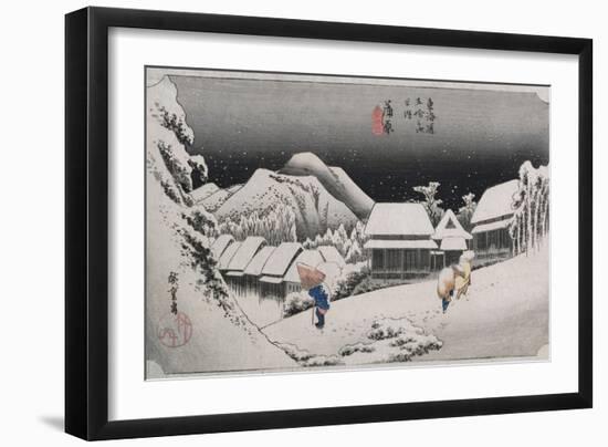 Night Snow, Kambara', from the Series 'The Fifty-Three Stations of the Tokaido'-Ando Hiroshige-Framed Giclee Print