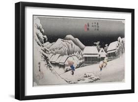 Night Snow, Kambara', from the Series 'The Fifty-Three Stations of the Tokaido'-Ando Hiroshige-Framed Giclee Print