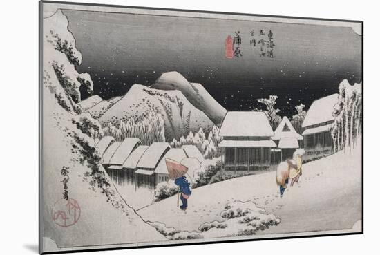 Night Snow, Kambara', from the Series 'The Fifty-Three Stations of the Tokaido'-Ando Hiroshige-Mounted Giclee Print