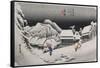 Night Snow, Kambara', from the Series 'The Fifty-Three Stations of the Tokaido'-Ando Hiroshige-Framed Stretched Canvas