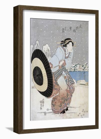 Night Snow Scene at Motonoyanagi Bridge-Utagawa Toyokuni-Framed Giclee Print