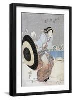 Night Snow Scene at Motonoyanagi Bridge-Utagawa Toyokuni-Framed Giclee Print