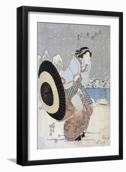 Night Snow Scene at Motonoyanagi Bridge-Utagawa Toyokuni-Framed Giclee Print