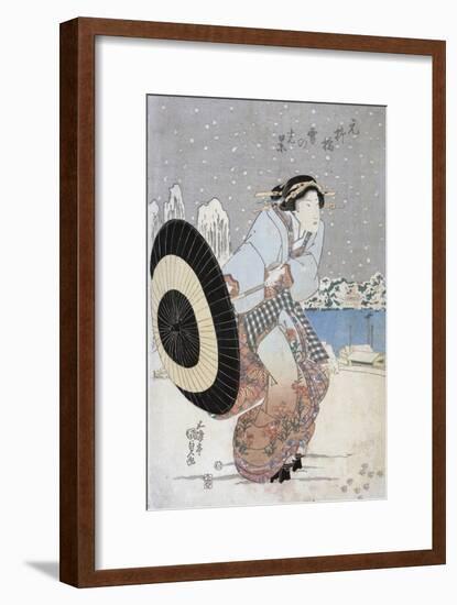 Night Snow Scene at Motonoyanagi Bridge-Utagawa Toyokuni-Framed Giclee Print