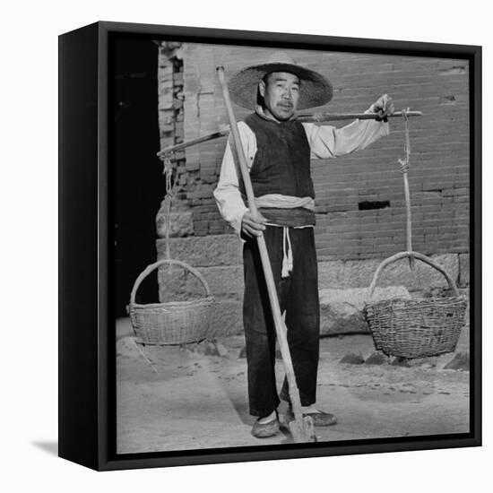 Night Soil Collector on Way to Work Armed with Long Spade and Baskets-null-Framed Stretched Canvas