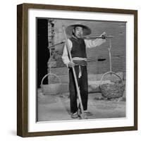 Night Soil Collector on Way to Work Armed with Long Spade and Baskets-null-Framed Photographic Print