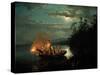 Night Spear Fishing on the Kroderen Lake-Hans Gude-Stretched Canvas