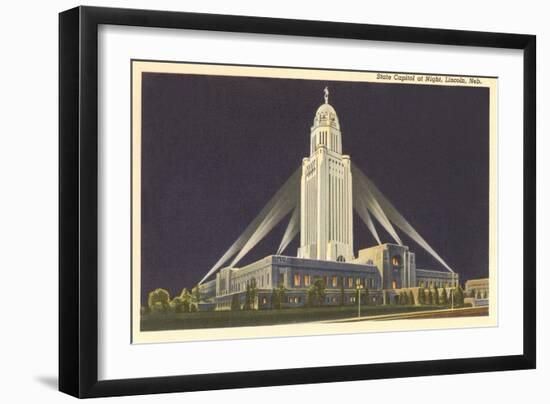 Night, State Capitol, Lincoln, Nebraska-null-Framed Art Print