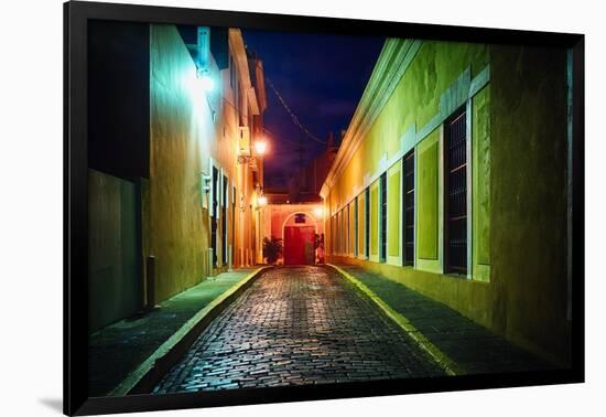 Night Street Scenic In Old San Juan-George Oze-Framed Photographic Print