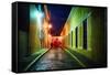 Night Street Scenic In Old San Juan-George Oze-Framed Stretched Canvas
