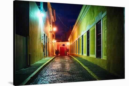 Night Street Scenic In Old San Juan-George Oze-Stretched Canvas