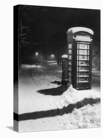Night Study after a Fall of Snow Showing a Telephone Kiosk-null-Stretched Canvas