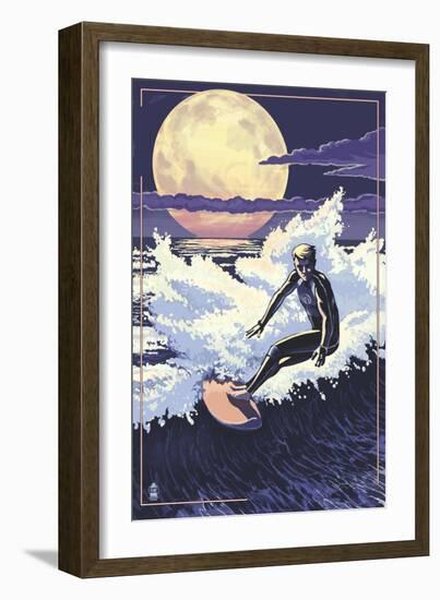 Night Surfer and Moon-Lantern Press-Framed Art Print