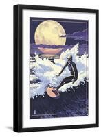 Night Surfer and Moon-Lantern Press-Framed Art Print