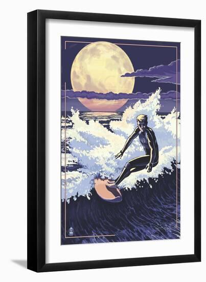 Night Surfer and Moon-Lantern Press-Framed Art Print