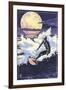 Night Surfer and Moon-Lantern Press-Framed Art Print