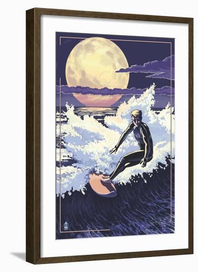 Night Surfer and Moon-Lantern Press-Framed Art Print