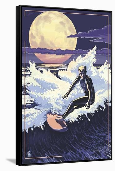 Night Surfer and Moon-Lantern Press-Framed Stretched Canvas