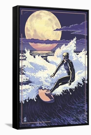 Night Surfer and Moon-Lantern Press-Framed Stretched Canvas