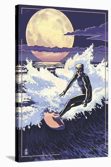 Night Surfer and Moon-Lantern Press-Stretched Canvas