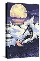 Night Surfer-Lantern Press-Stretched Canvas