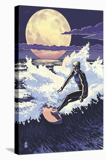 Night Surfer-Lantern Press-Stretched Canvas