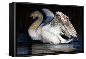 Night Swan, 2022, (pastel on paper)-Mark Adlington-Framed Stretched Canvas