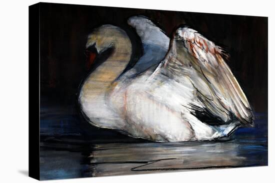 Night Swan, 2022, (pastel on paper)-Mark Adlington-Stretched Canvas