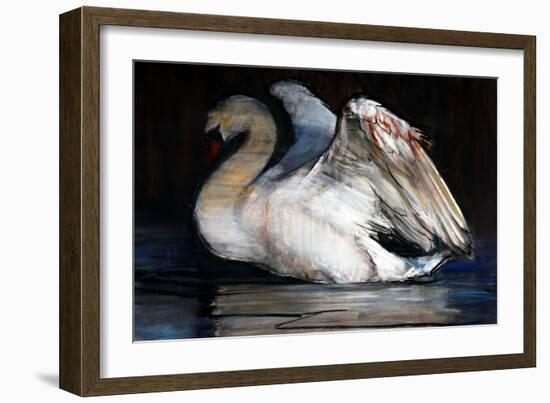 Night Swan, 2022, (pastel on paper)-Mark Adlington-Framed Giclee Print