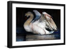 Night Swan, 2022, (pastel on paper)-Mark Adlington-Framed Premium Giclee Print